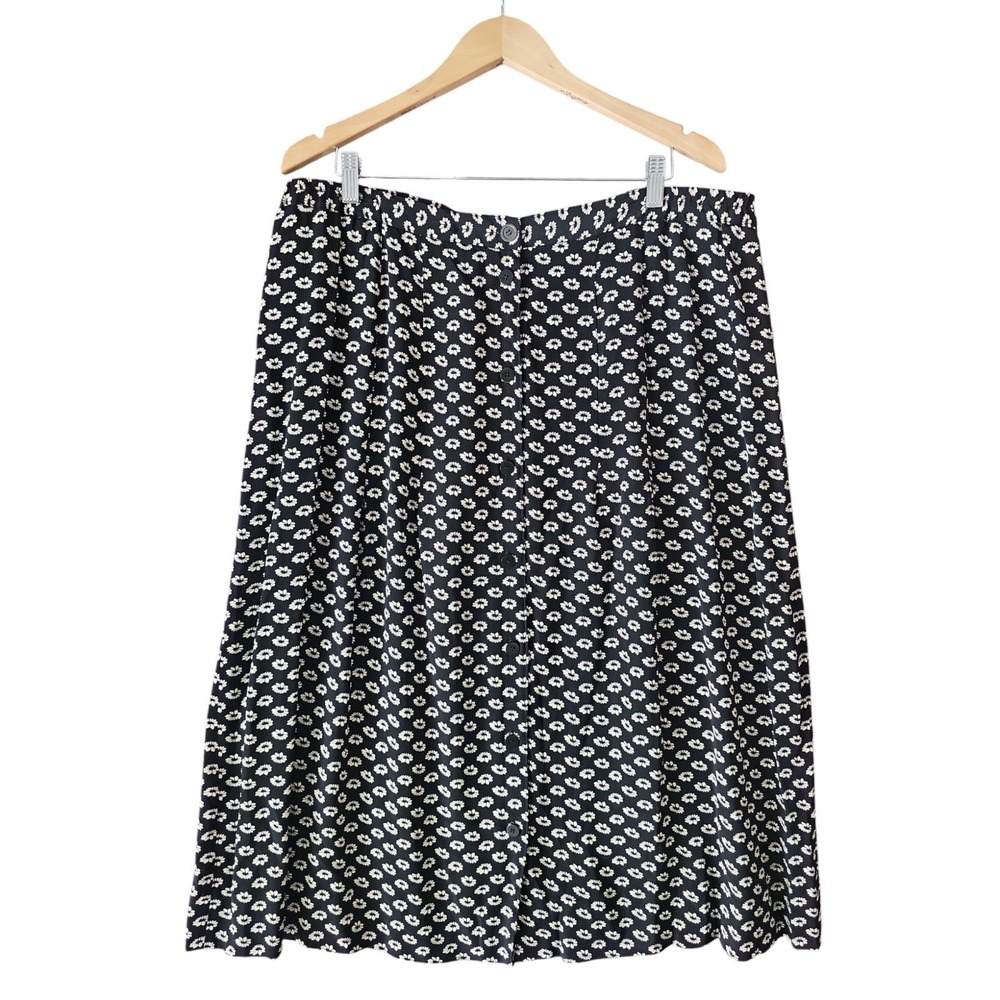JH Collectibles A Line Black White Polka Dot Midi Skirt Front Button Up Size 20W